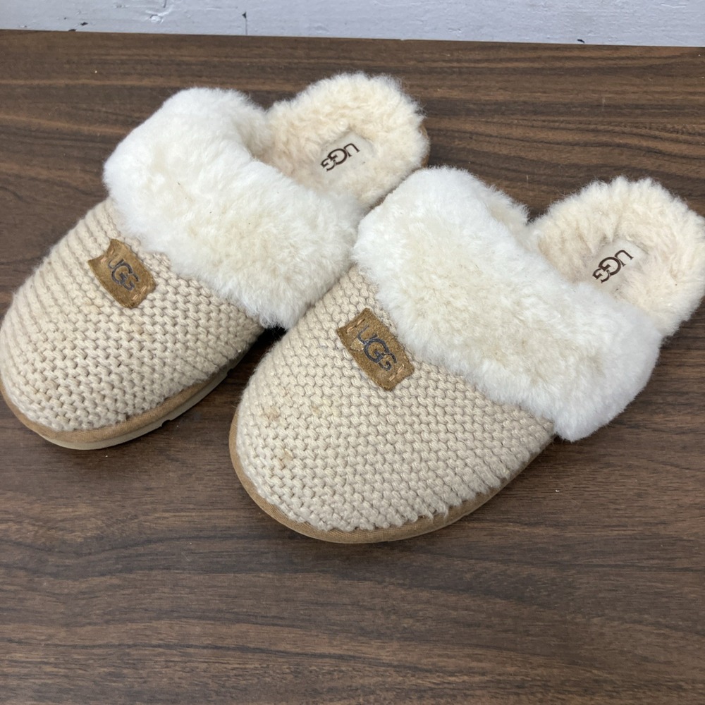 UGG COZY KNIT CREAM SHEARLING LINED SLIP ON SLIPPERS US 7